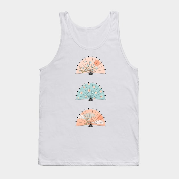 Japanese fans - peach fuzz and blue Tank Top by Home Cyn Home 